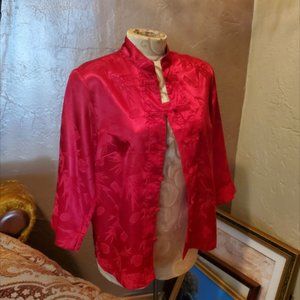 Vintage Notations Red Satin Mandarin Collar Blouse – Petite Medium (PM)